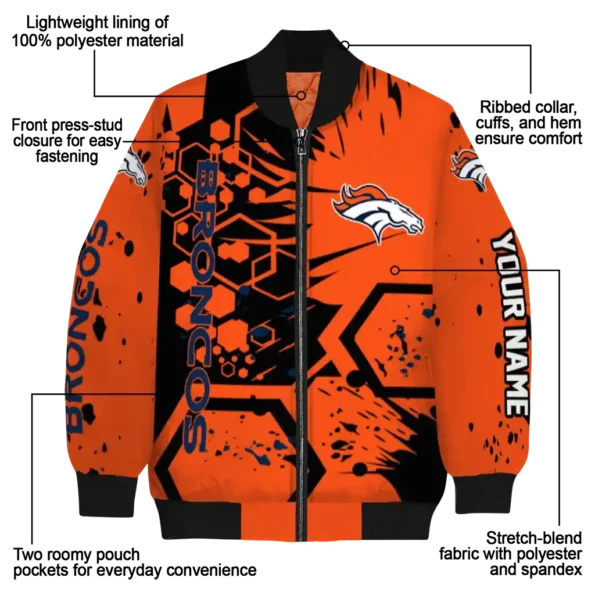 customized denver broncos hexagon cluster orange black bomber jacket new arrival