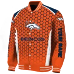 customized denver broncos hexagon grid orange varsity jacket best selling.webp