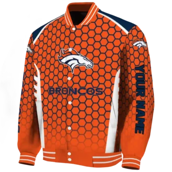 customized denver broncos hexagon grid orange varsity jacket best selling.webp