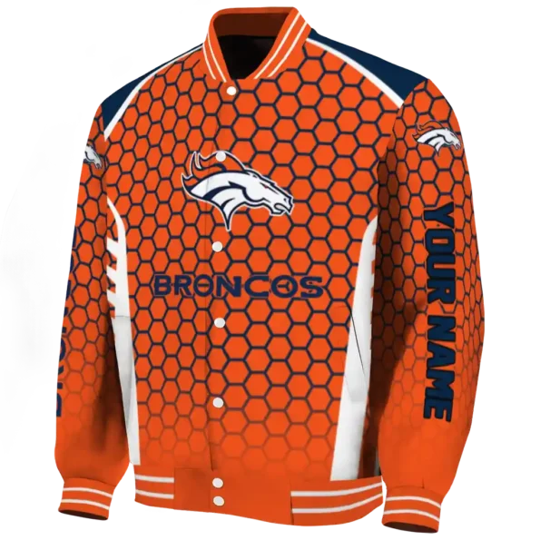 customized denver broncos hexagon grid orange varsity jacket best selling.webp