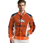 customized denver broncos hexagon grid orange varsity jacket best selling.webp