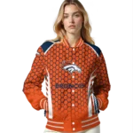 customized denver broncos hexagon grid orange varsity jacket best selling.webp