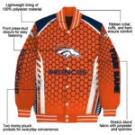 customized denver broncos hexagon grid orange varsity jacket best selling.webp