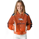 customized denver broncos hexagon grid orange varsity jacket best selling.webp