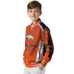 customized denver broncos hexagon grid orange varsity jacket best selling.webp