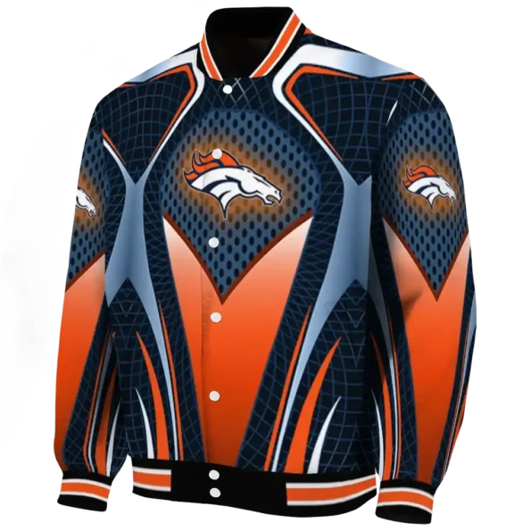 customized denver broncos mesh chest red crocs black varsity jacket best selling.webp