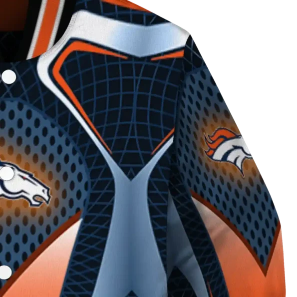customized denver broncos mesh chest red crocs black varsity jacket premium grade.webp
