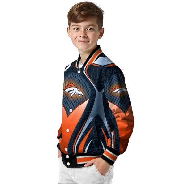 customized denver broncos mesh chest red crocs black varsity jacket trendy.webp