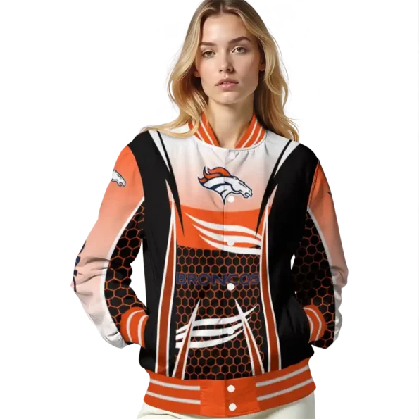 customized denver broncos mesh effect orange black varsity jacket latest model.webp