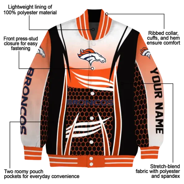 customized denver broncos mesh effect orange black varsity jacket new arrival.webp