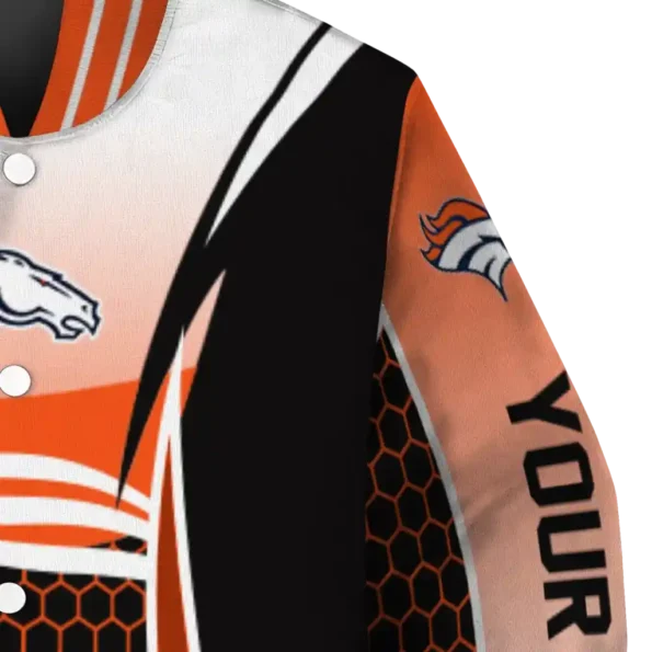 customized denver broncos mesh effect orange black varsity jacket premium grade.webp