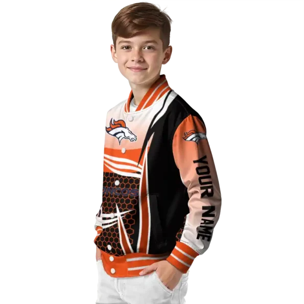 customized denver broncos mesh effect orange black varsity jacket trendy.webp