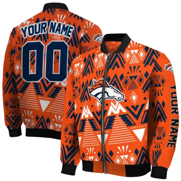 customized denver broncos pyramid shapes orange bomber jacket fashion forward