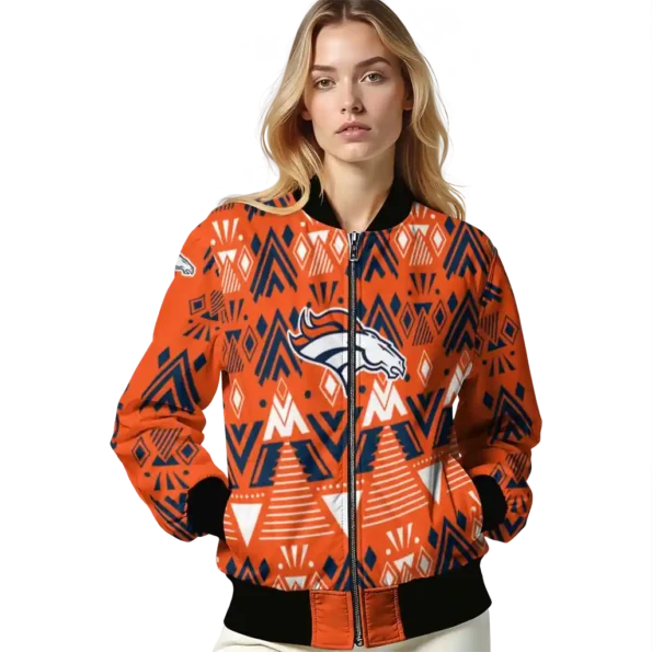 customized denver broncos pyramid shapes orange bomber jacket latest model