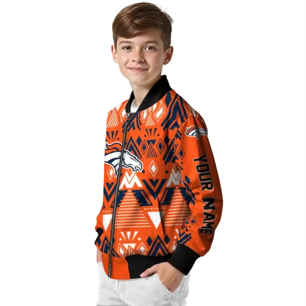 customized denver broncos pyramid shapes orange bomber jacket trendy