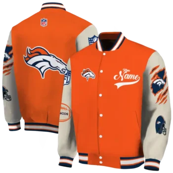 customized denver broncos razorback outline orange nude varsity jacket fashion forward.webp