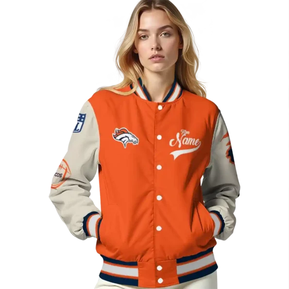 customized denver broncos razorback outline orange nude varsity jacket latest model.webp