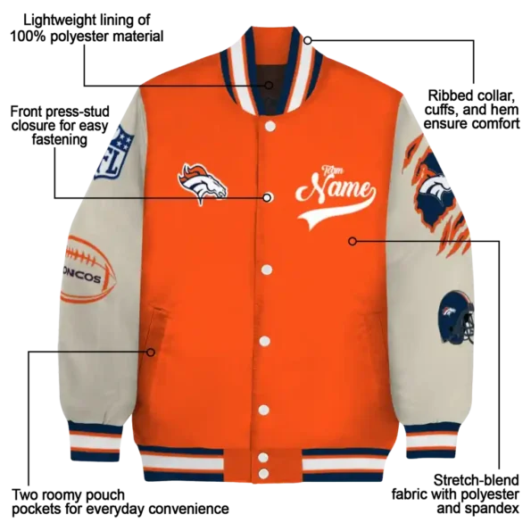 customized denver broncos razorback outline orange nude varsity jacket new arrival.webp