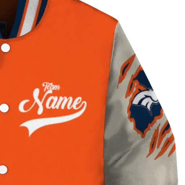 customized denver broncos razorback outline orange nude varsity jacket premium grade.webp