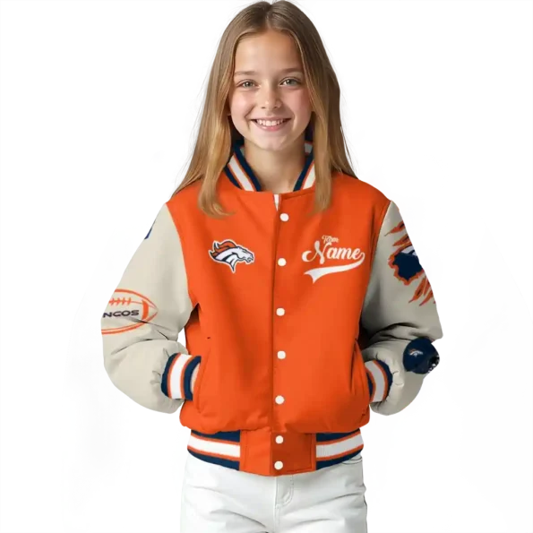customized denver broncos razorback outline orange nude varsity jacket top rated.webp