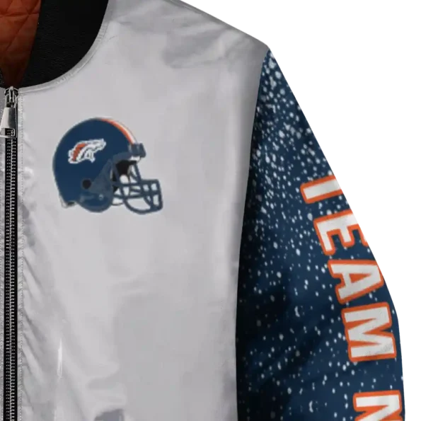 customized denver broncos speckled arms orange gray bomber jacket premium grade