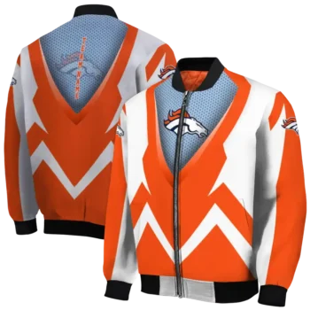 customized denver broncos v stripes orange white bomber jacket fashion forward