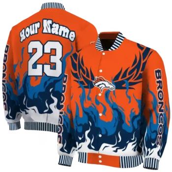 customized denver broncos winged blaze orange white varsity jacket fashion forward.webp