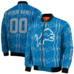 customized detroit lions bolt stripe blue bomber jacket best selling