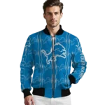 customized detroit lions bolt stripe blue bomber jacket best selling