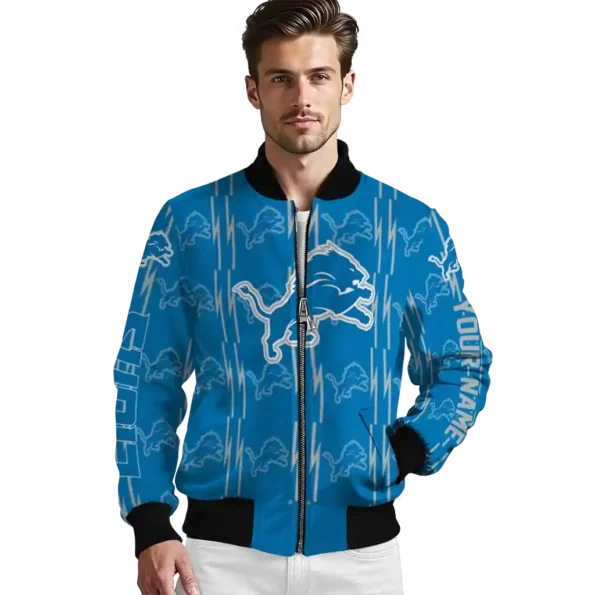 customized detroit lions bolt stripe blue bomber jacket high quality