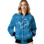 customized detroit lions bolt stripe blue bomber jacket best selling