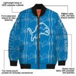 customized detroit lions bolt stripe blue bomber jacket best selling