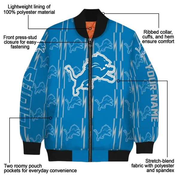 customized detroit lions bolt stripe blue bomber jacket new arrival