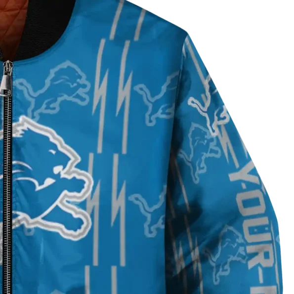 customized detroit lions bolt stripe blue bomber jacket premium grade