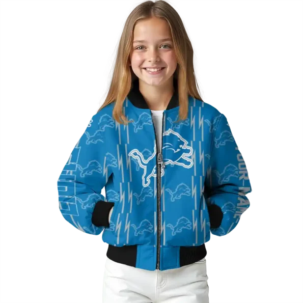 customized detroit lions bolt stripe blue bomber jacket top rated