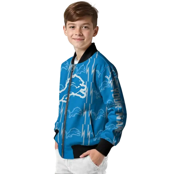 customized detroit lions bolt stripe blue bomber jacket trendy
