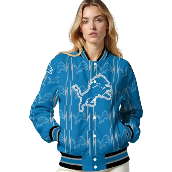 customized detroit lions bolt stripe blue varsity jacket latest model.webp