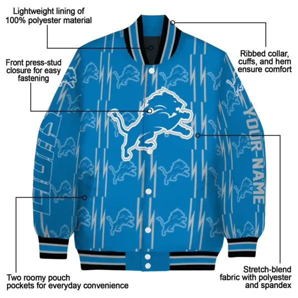 customized detroit lions bolt stripe blue varsity jacket new arrival.webp