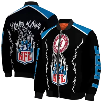 customized detroit lions claw blood blue black bomber jacket fashion forward