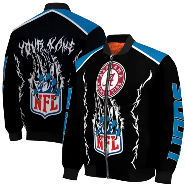 customized detroit lions claw blood blue black bomber jacket fashion forward
