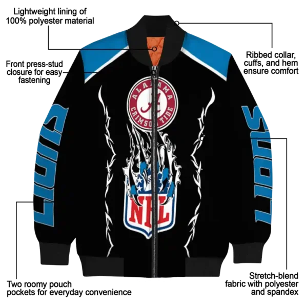 customized detroit lions claw blood blue black bomber jacket new arrival
