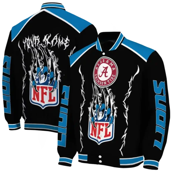 customized detroit lions claw blood blue black varsity jacket fashion forward.webp