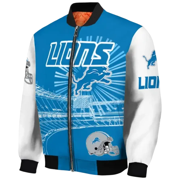 customized detroit lions ferris arena blue white bomber jacket best selling