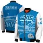 customized detroit lions ferris arena blue white bomber jacket best selling