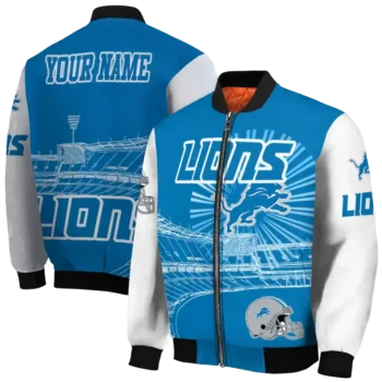 customized detroit lions ferris arena blue white bomber jacket fashion forward