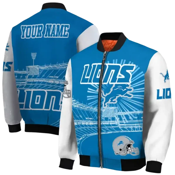 customized detroit lions ferris arena blue white bomber jacket fashion forward
