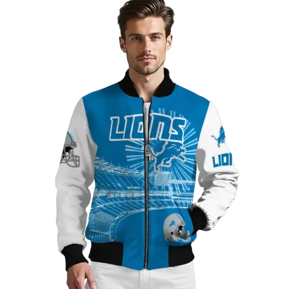 customized detroit lions ferris arena blue white bomber jacket high quality