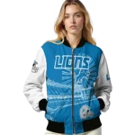 customized detroit lions ferris arena blue white bomber jacket best selling
