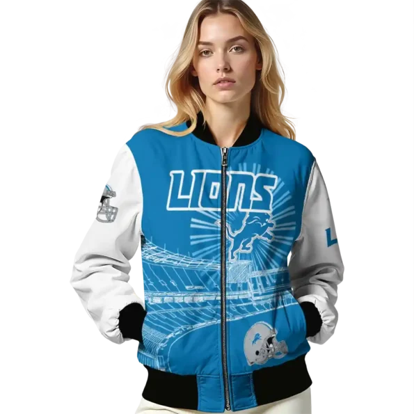 customized detroit lions ferris arena blue white bomber jacket latest model
