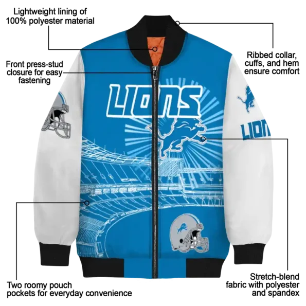 customized detroit lions ferris arena blue white bomber jacket new arrival